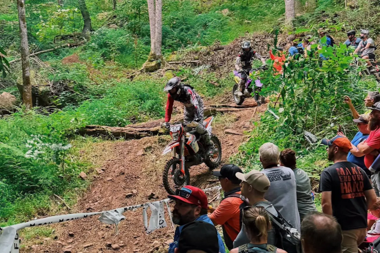 Sam Silvey riding a technical woods section at the Red Bull Tennessee Knockout