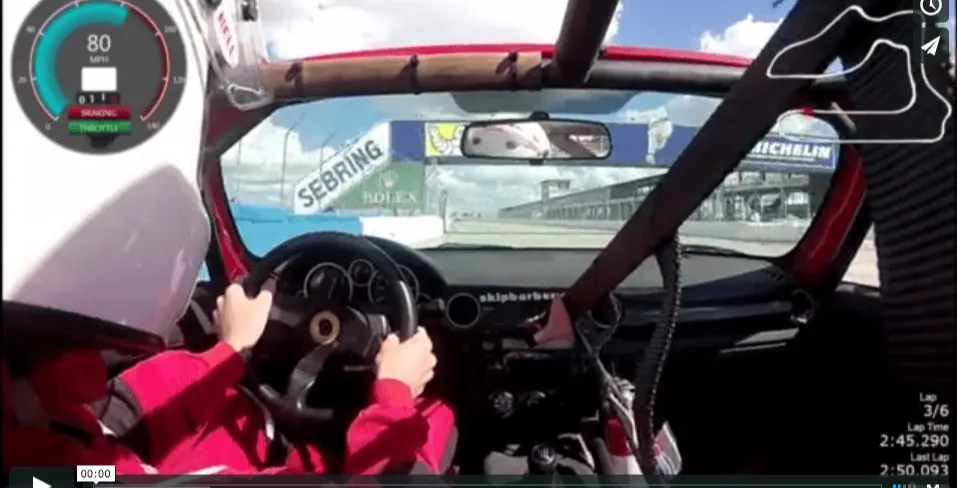 Sam driving a Skip Barber MX5 Cup car at Sebring